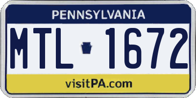 PA license plate MTL1672