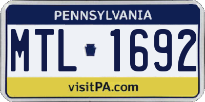 PA license plate MTL1692