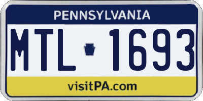 PA license plate MTL1693