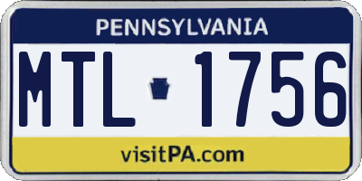 PA license plate MTL1756