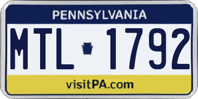 PA license plate MTL1792