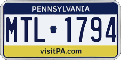 PA license plate MTL1794