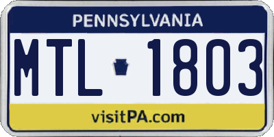 PA license plate MTL1803