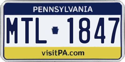 PA license plate MTL1847