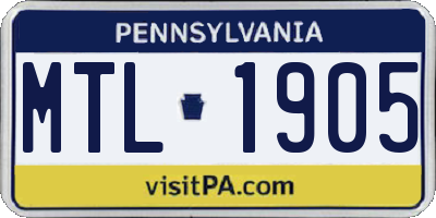 PA license plate MTL1905