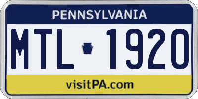 PA license plate MTL1920