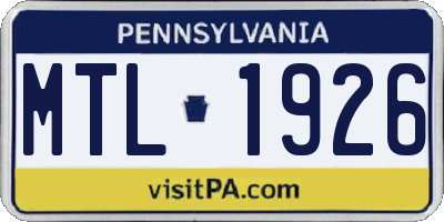 PA license plate MTL1926