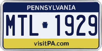 PA license plate MTL1929