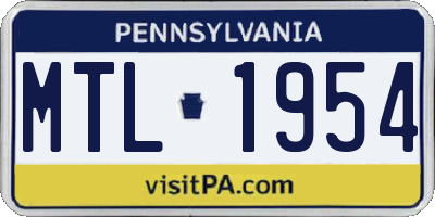 PA license plate MTL1954