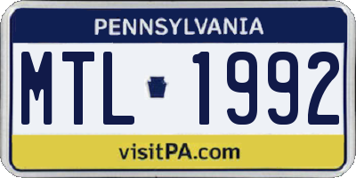PA license plate MTL1992