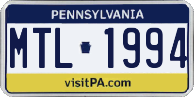 PA license plate MTL1994