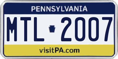 PA license plate MTL2007