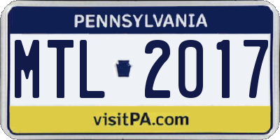 PA license plate MTL2017