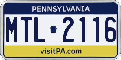 PA license plate MTL2116
