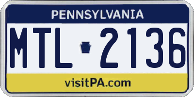 PA license plate MTL2136