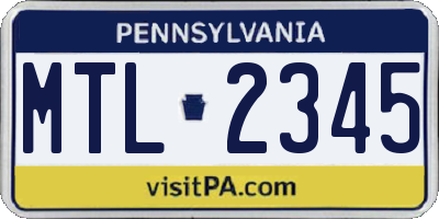 PA license plate MTL2345