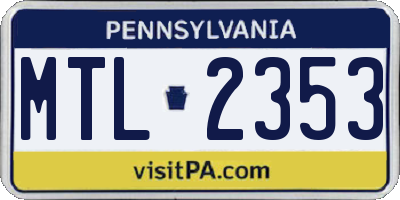 PA license plate MTL2353