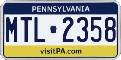 PA license plate MTL2358