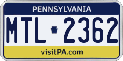 PA license plate MTL2362