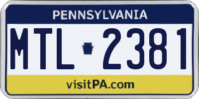 PA license plate MTL2381