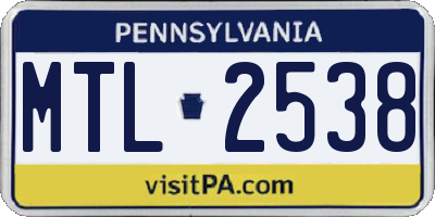 PA license plate MTL2538