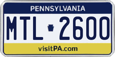 PA license plate MTL2600