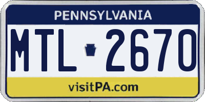 PA license plate MTL2670