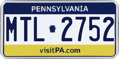 PA license plate MTL2752
