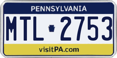 PA license plate MTL2753