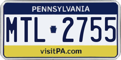 PA license plate MTL2755