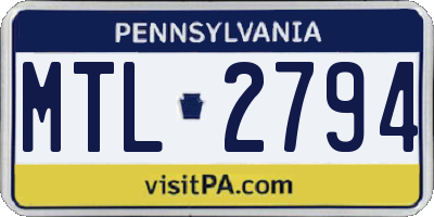 PA license plate MTL2794