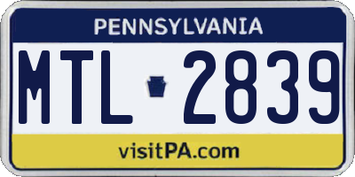 PA license plate MTL2839