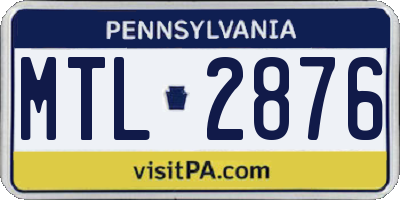 PA license plate MTL2876