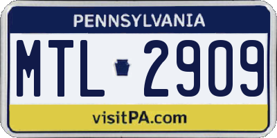 PA license plate MTL2909