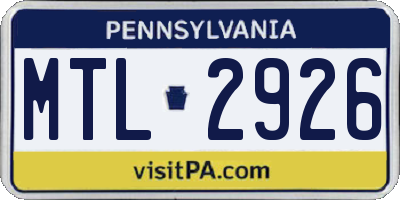 PA license plate MTL2926
