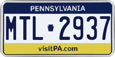 PA license plate MTL2937
