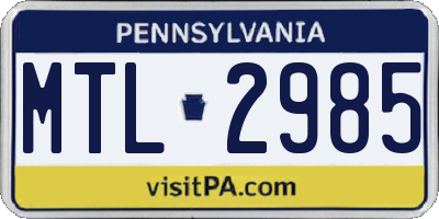 PA license plate MTL2985