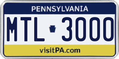 PA license plate MTL3000