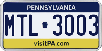 PA license plate MTL3003