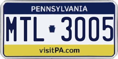 PA license plate MTL3005