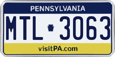 PA license plate MTL3063