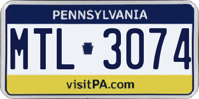 PA license plate MTL3074