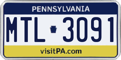 PA license plate MTL3091