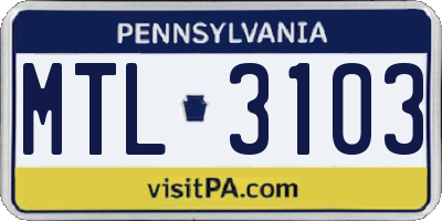PA license plate MTL3103