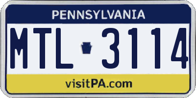 PA license plate MTL3114