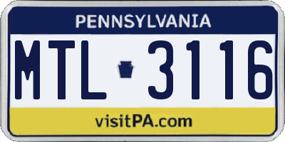 PA license plate MTL3116