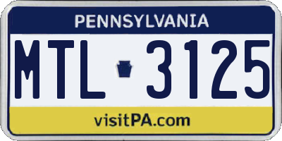 PA license plate MTL3125