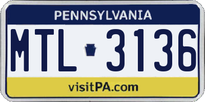 PA license plate MTL3136