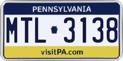 PA license plate MTL3138