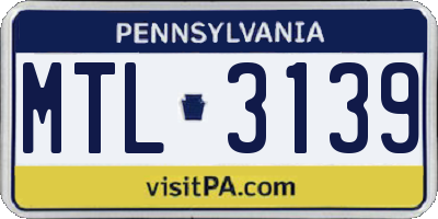 PA license plate MTL3139